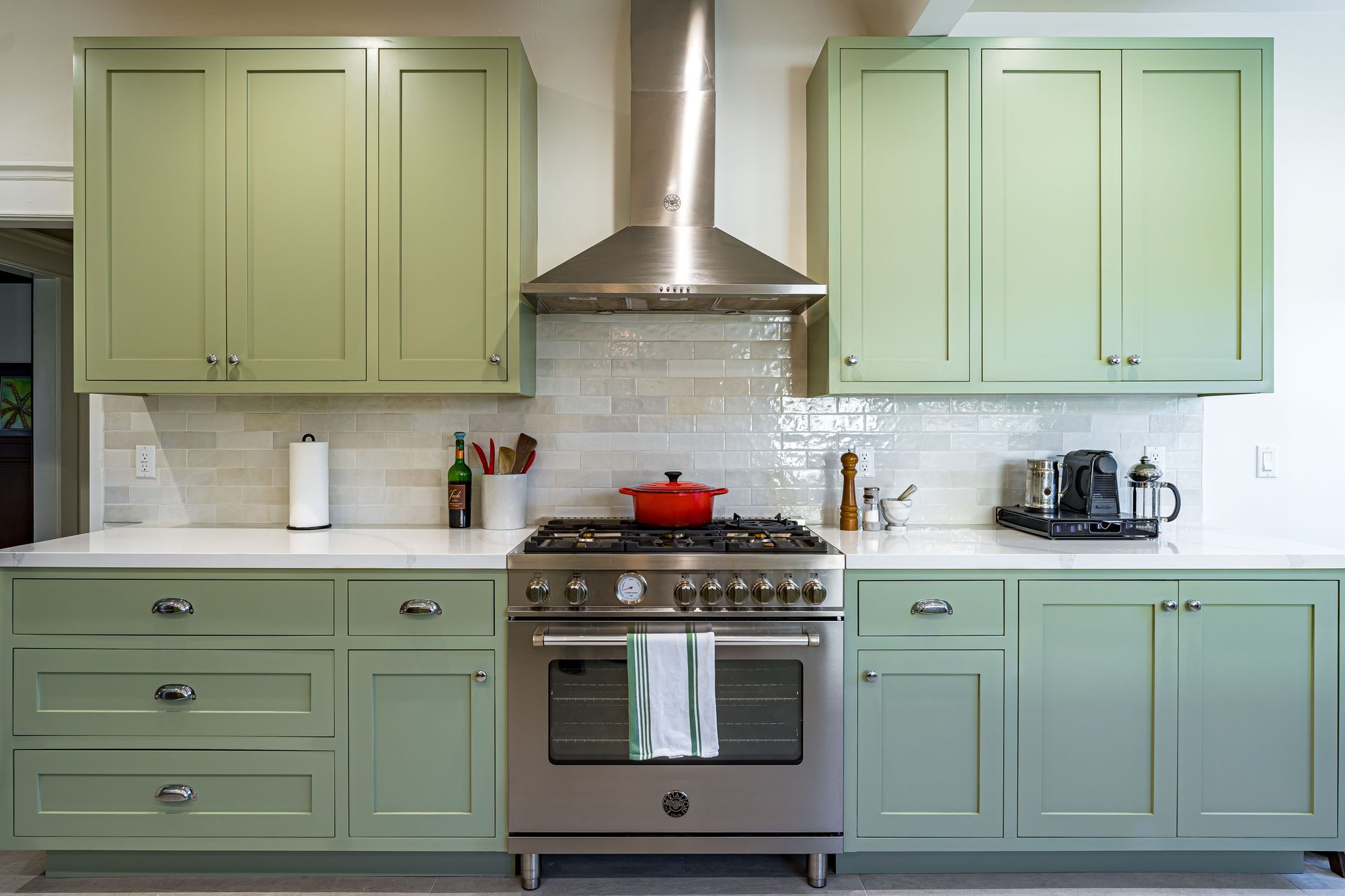 Kitchen with green cabinets